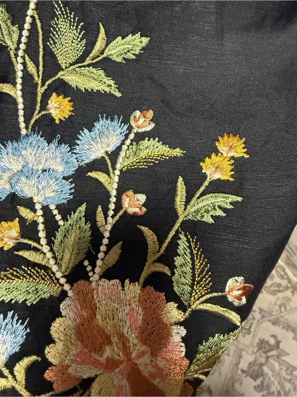 Anthropologie Ranna Gil Embroidered Floral Linen Wide Leg Pants - Picture 7 of 11
